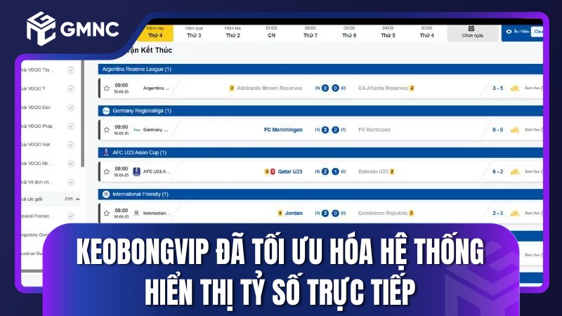 Keobongvip đã cập tối ưu hệ thống hiển thị tỷ số trực tiếp